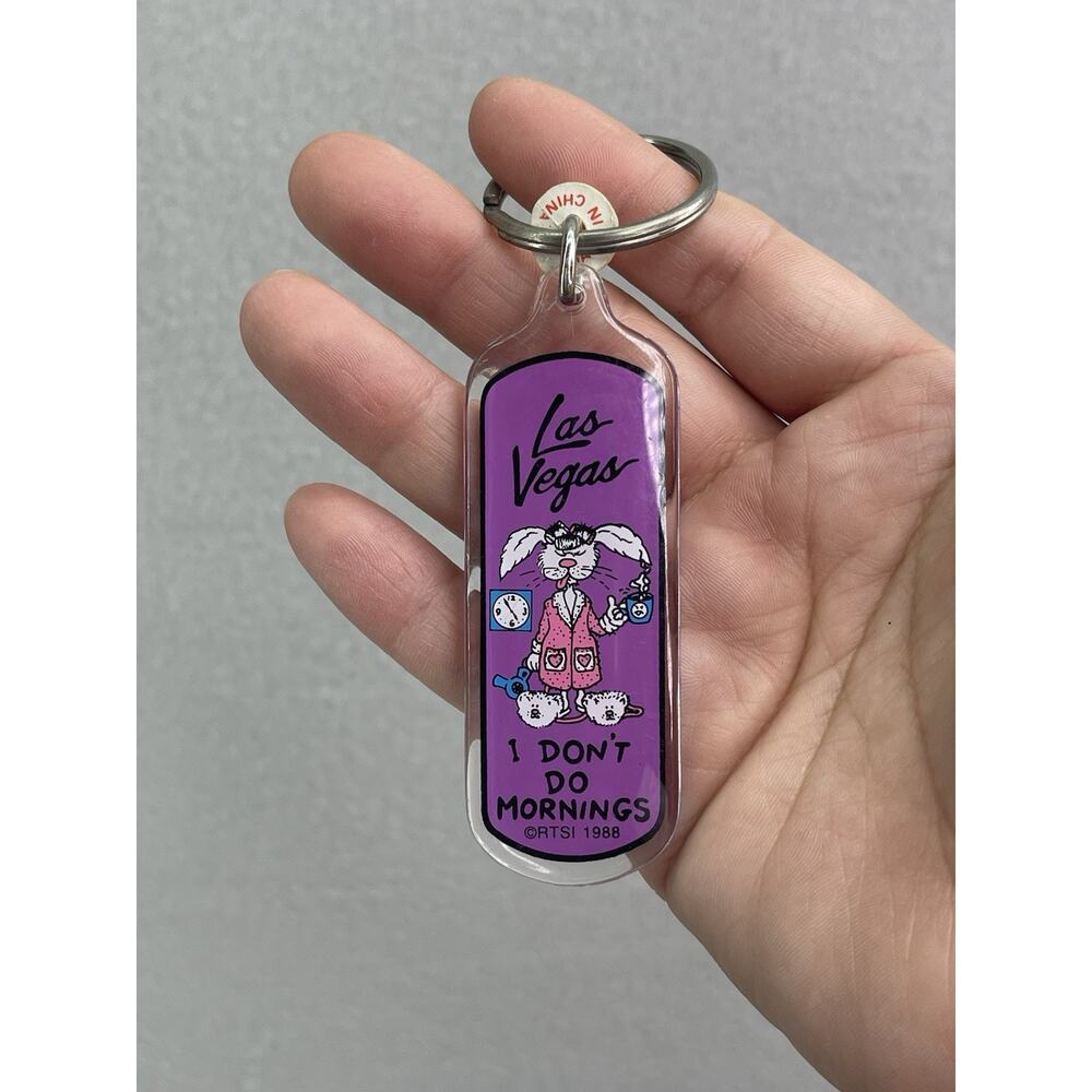 Vtg Las Vegas Funny I Don’t Do Mornings Acrylic Key Chain